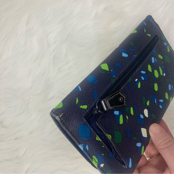 Vera Bradley Ink Spots Navy Blue Green Trifold Wallet - Picture 5 of 5